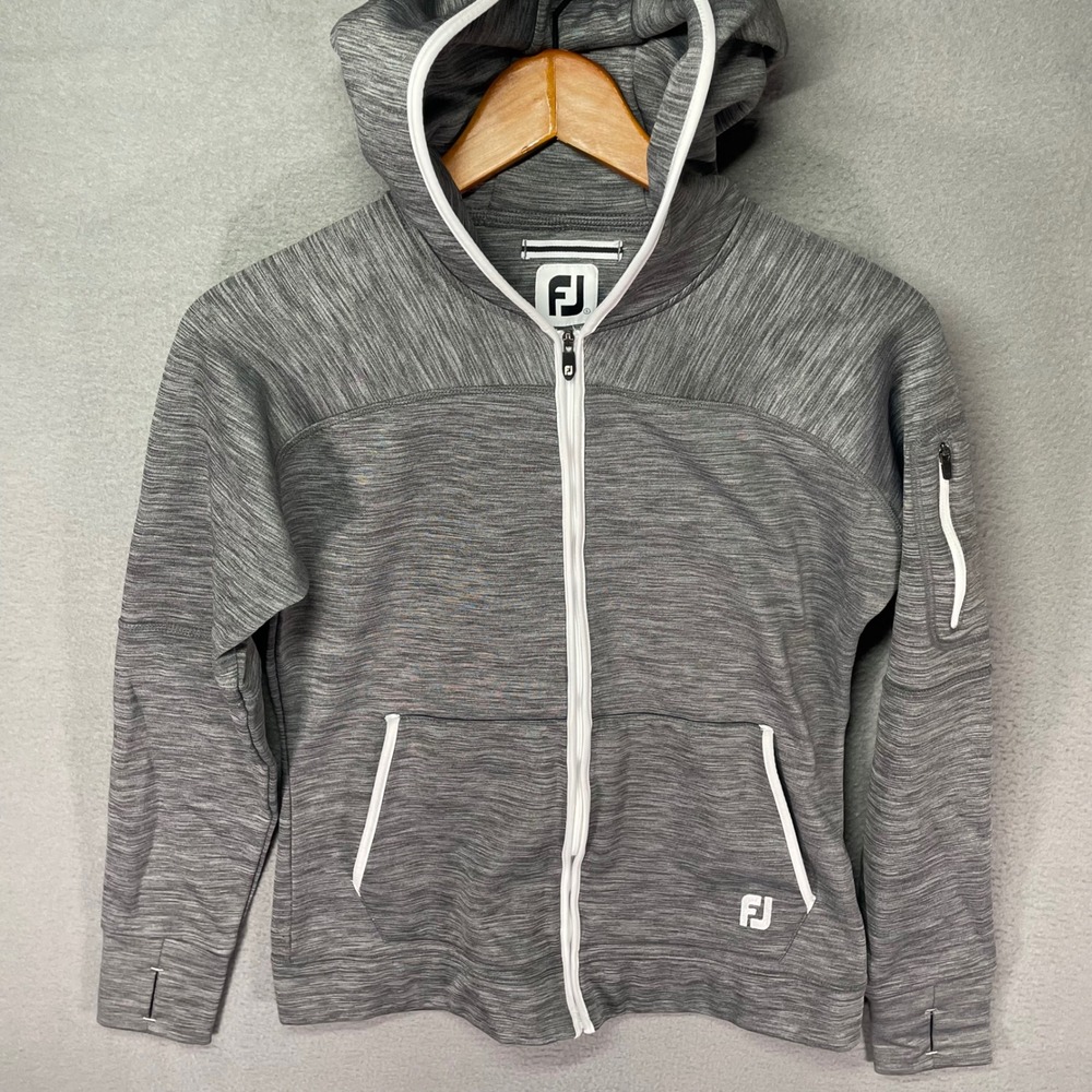 FootJoy Womens Small Gray Full Zip Hoodie Golf Thumbhole Space Dye